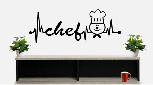 Chef Hat Heartbeat Lifeline Wall Decal Kitchen Decor Love To Cook Art BG 503