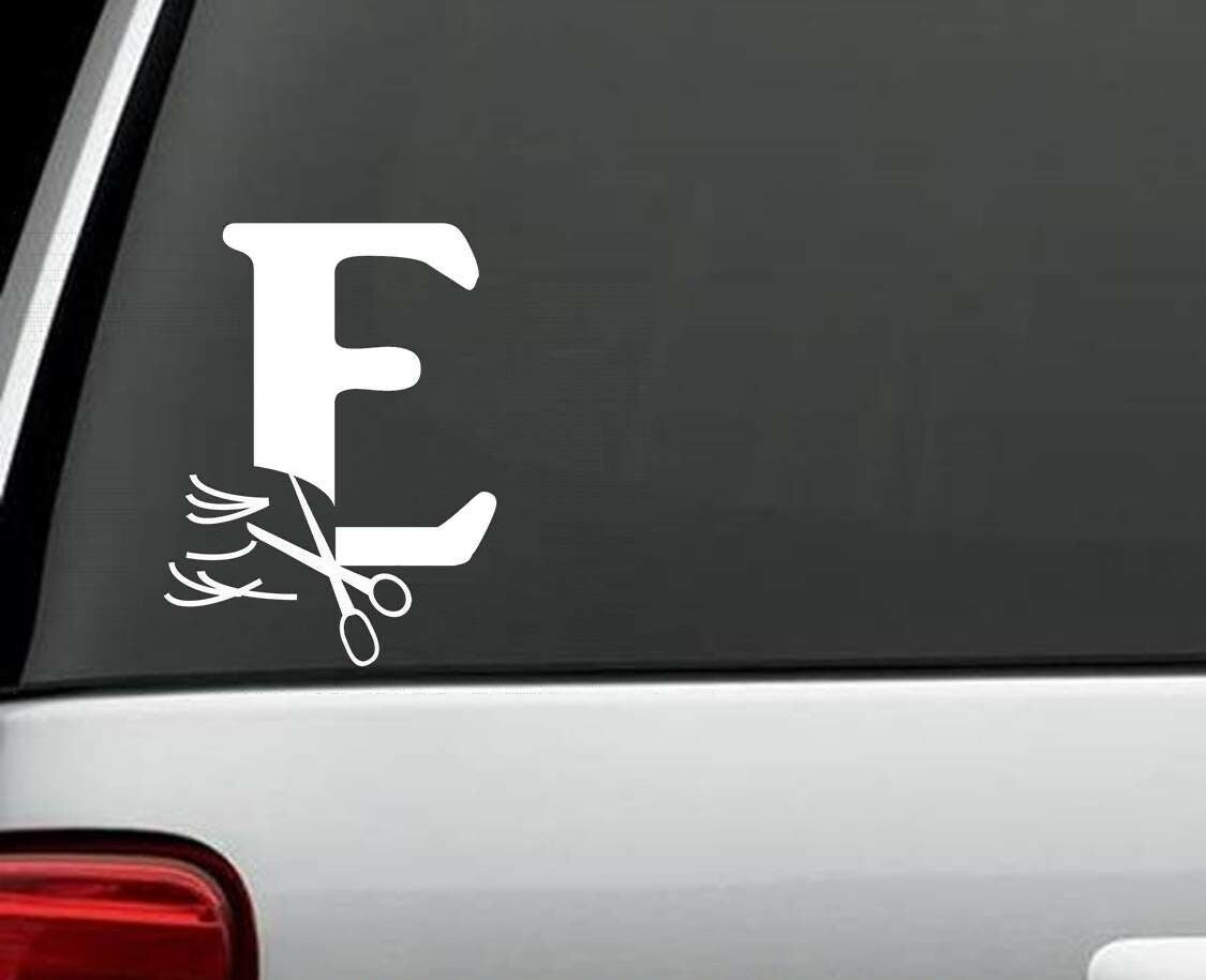8"x5" Letter E HAIRDRESSER HAIR STYLIST SALON SPA DECAL STICKER CAR TRUCK SUV