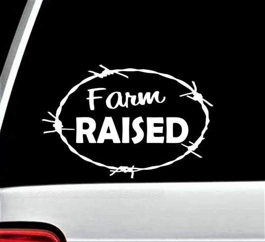 6"x4" Farm Raised Decal Sticker Car Window Tractor Chickens Barn Art Farmhouse