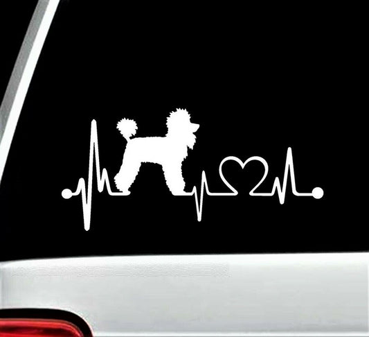 7.5" x 3.25" Poodle Heartbeat Dog Decal Sticker for Car Window Laptop Tumbler Gift