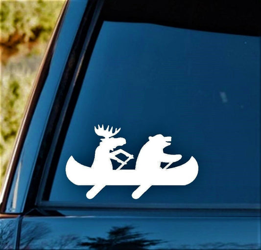 4"x7" Moose Bear Canoe Decal Sticker Car SUV Camping Hiking Tent Kayak