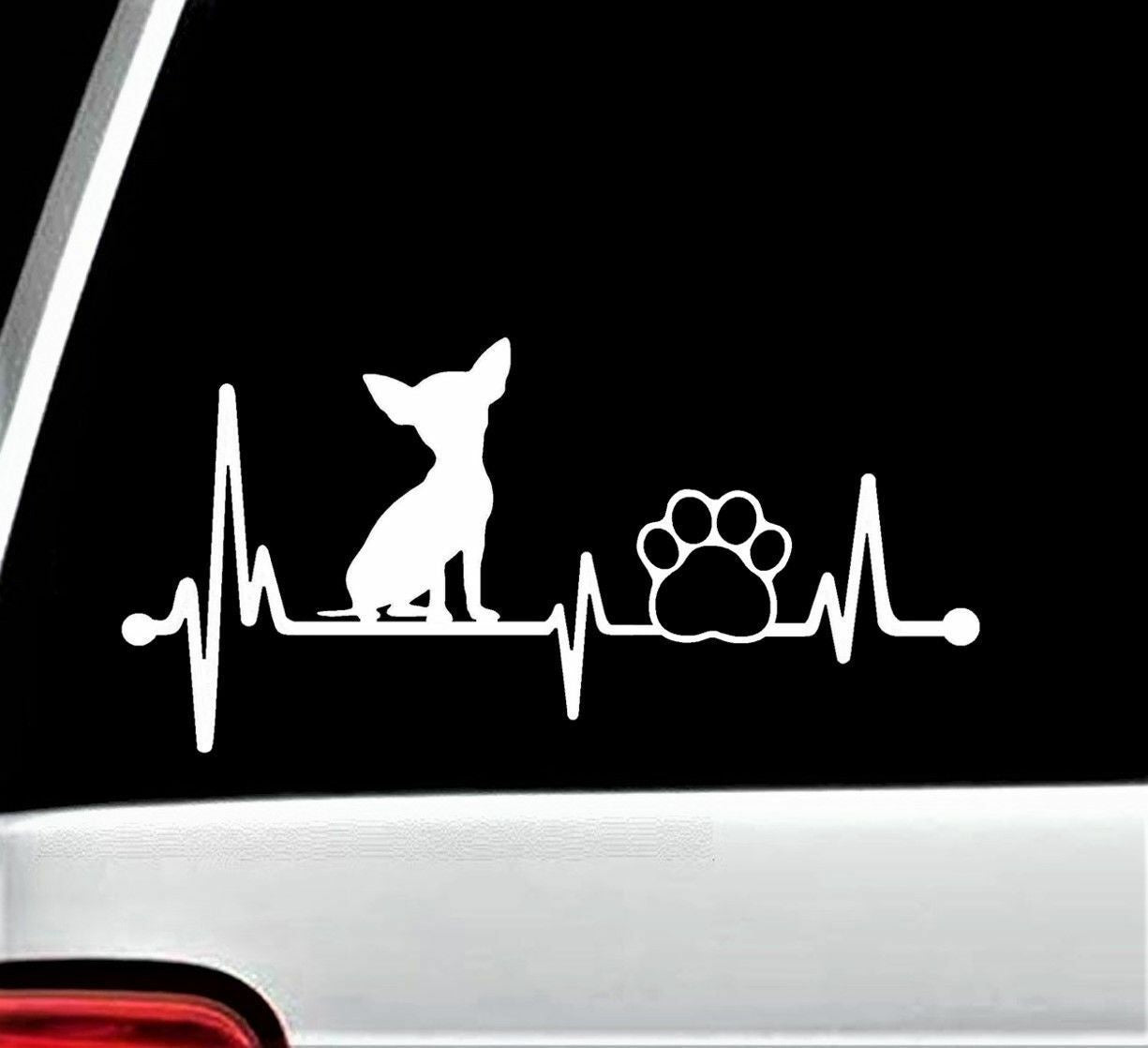 8.0" x 4.0" Chihuahua Heartbeat Dog Paw Decal Sticker Car Truck SUV Van Laptop