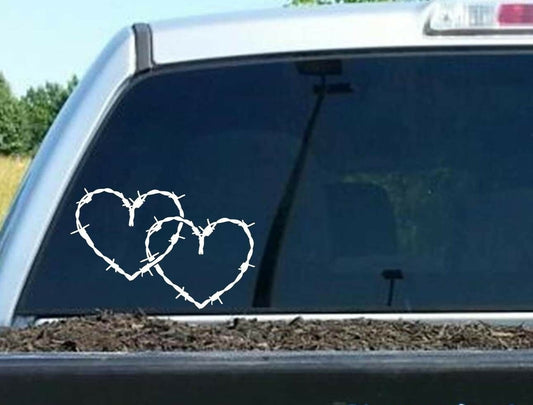 8" x 5.25" Barb Barbed Wire Hearts Decal Sticker for Car Truck SUV Van Cowgirl Barn