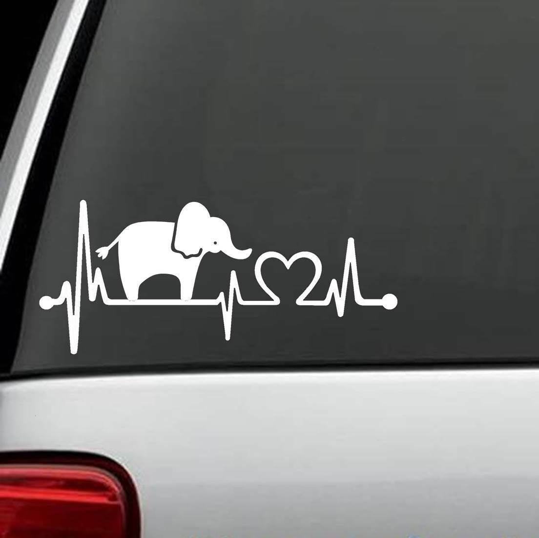 8 Inches x 3.50 Inches Elephant Heartbeat Monitor Decal Sticker Car Truck SUV Laptop Surface Art