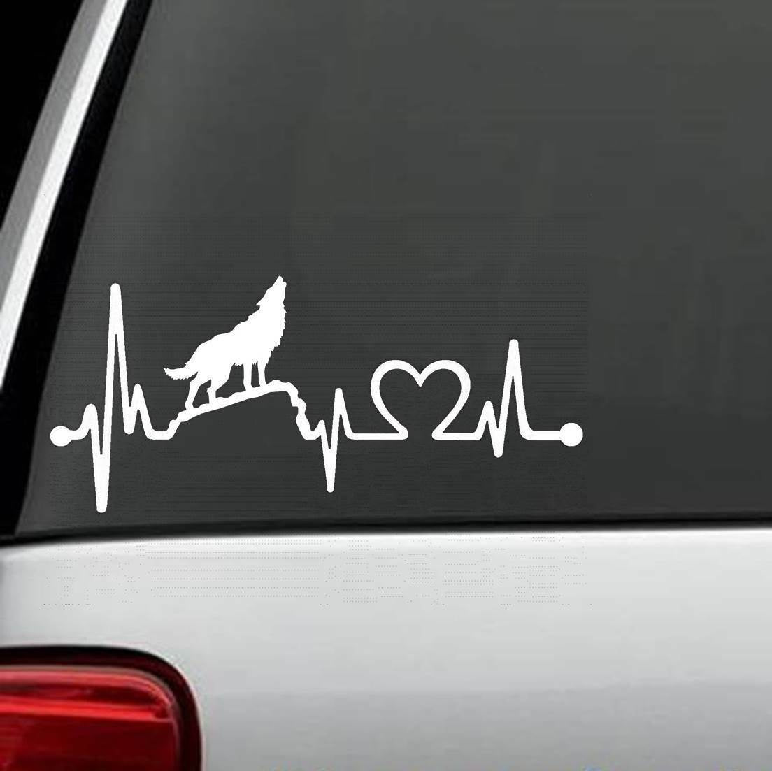 8" x 3.75" Howling Wolf Heartbeat Lifeline Decal Sticker Car Truck SUV Laptop Surface