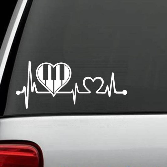 8 Inches x 3.5 Inches Piano Heartbeat Decal Sticker Marching Band Guitar, Bass Treble Clef