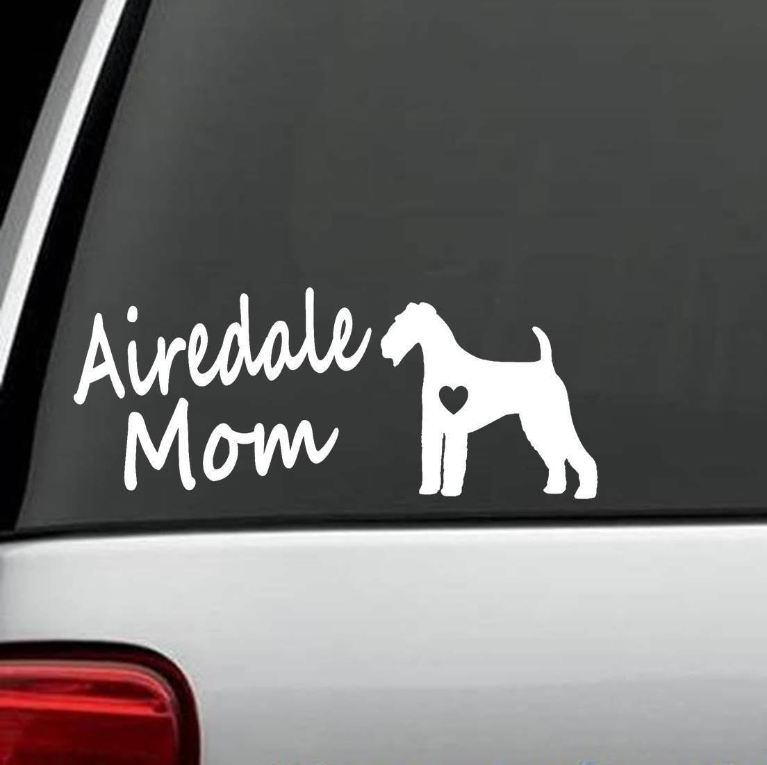 7.75" Long X 3.25" Tall Airedale Mom Decal Sticker Terrier Pet Gift Accessory Collar Leash Puppy
