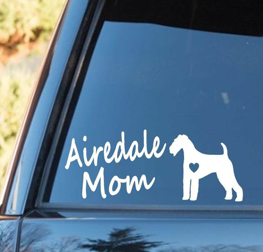 7.75" Long X 3.25" Tall Airedale Mom Decal Sticker Terrier Pet Gift Accessory Collar Leash Puppy