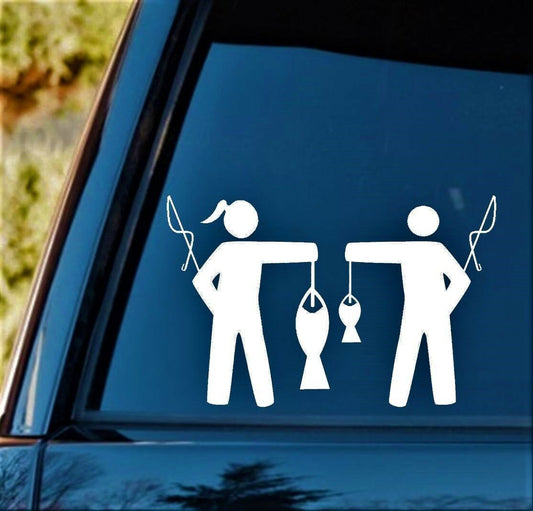 7.0 Inches x 4.50 Inches Fish Like a Girl and Guy Fishing Decal Sticker