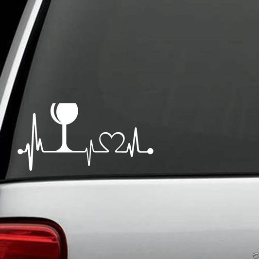 7" x 3.5" Wine Lover Glass Heartbeat Lifeline Monitor Screen Decal Sticker