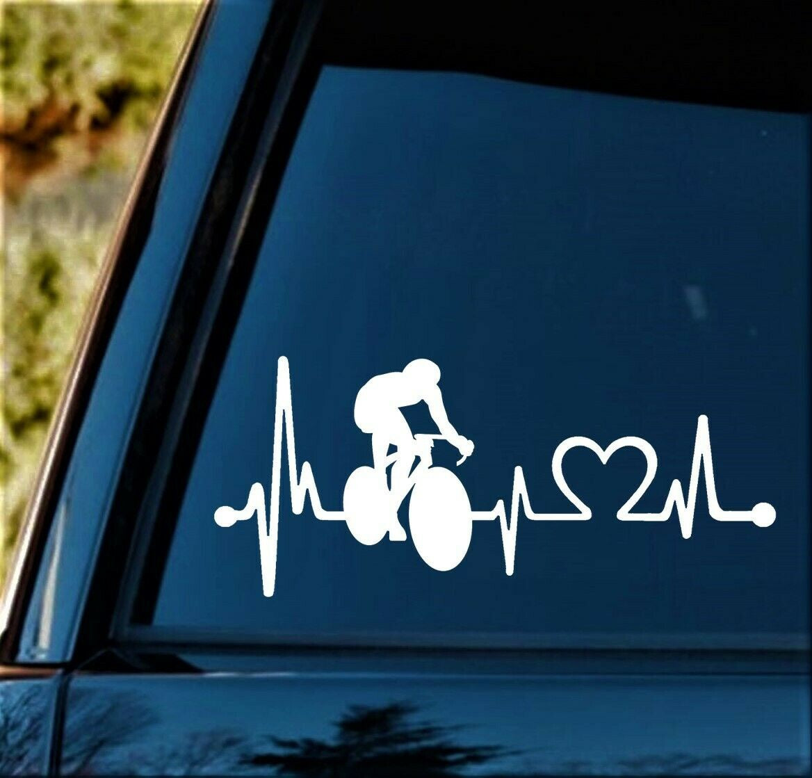 8.0" x 3.50" Bicycle Cycling Heartbeat Lifeline Decal Sticker for Car Window