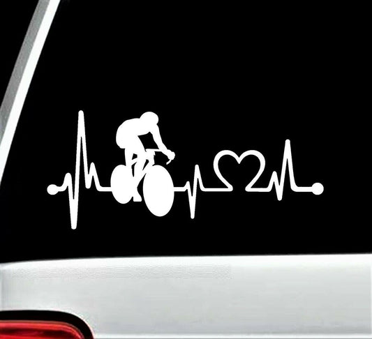 8.0" x 3.50" Bicycle Cycling Heartbeat Lifeline Decal Sticker for Car Window