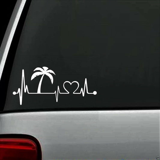8" Long Palm Tree Heartbeat Lifeline Monitor Decal Sticker for Car Window Laptop Art