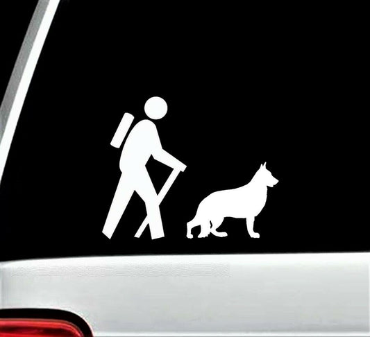 6.0" x 5.0" Hiker Guy Hiking with German Shepherd Decal Sticker for Car Window