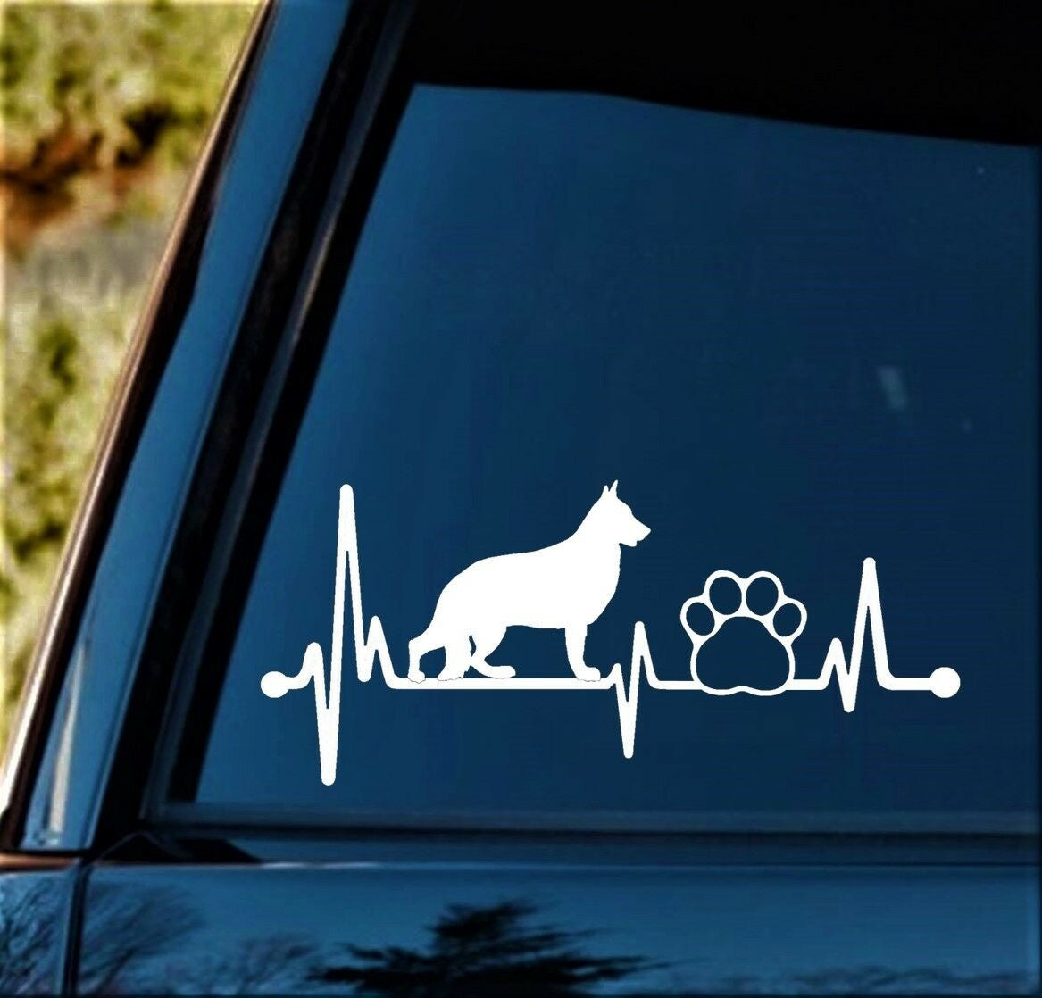 8.0" x 3.50" German Shepherd Pet Paw Heartbeat Lifeline Dog Decal Sticker Car Laptop