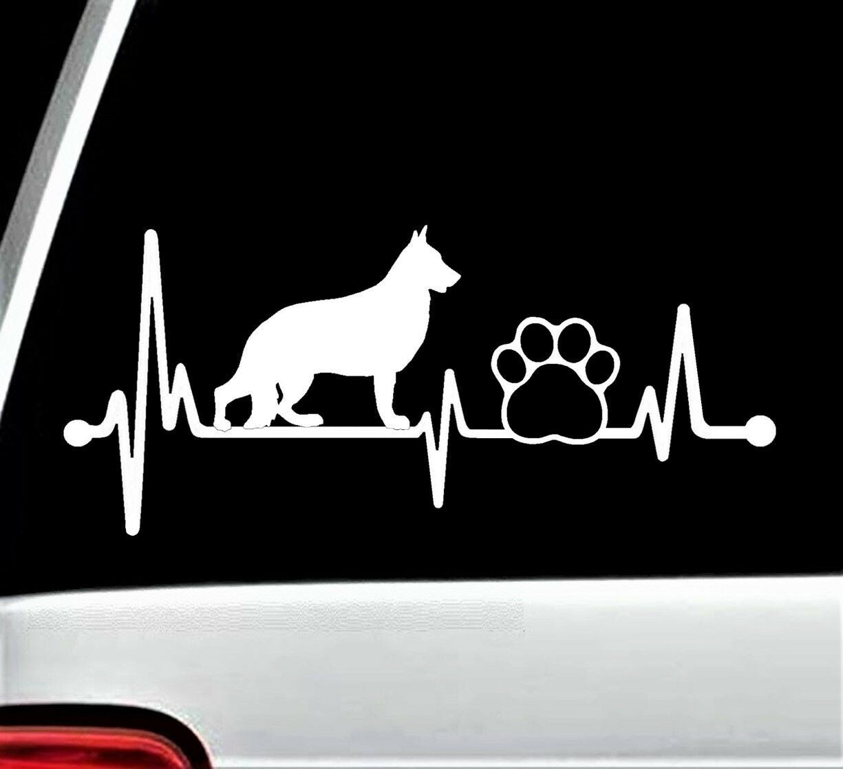 8.0" x 3.50" German Shepherd Pet Paw Heartbeat Lifeline Dog Decal Sticker Car Laptop