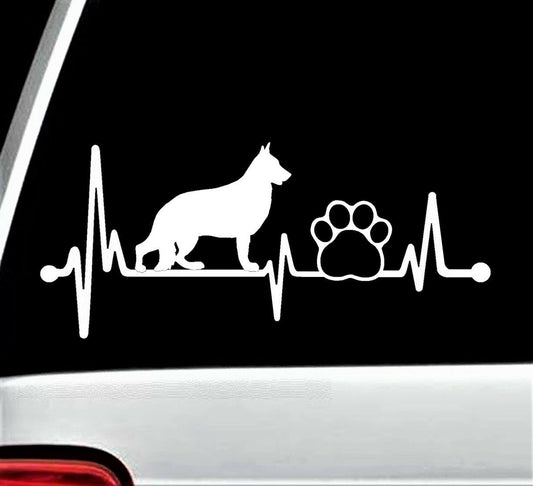 8.0" x 3.50" German Shepherd Pet Paw Heartbeat Lifeline Dog Decal Sticker Car Laptop