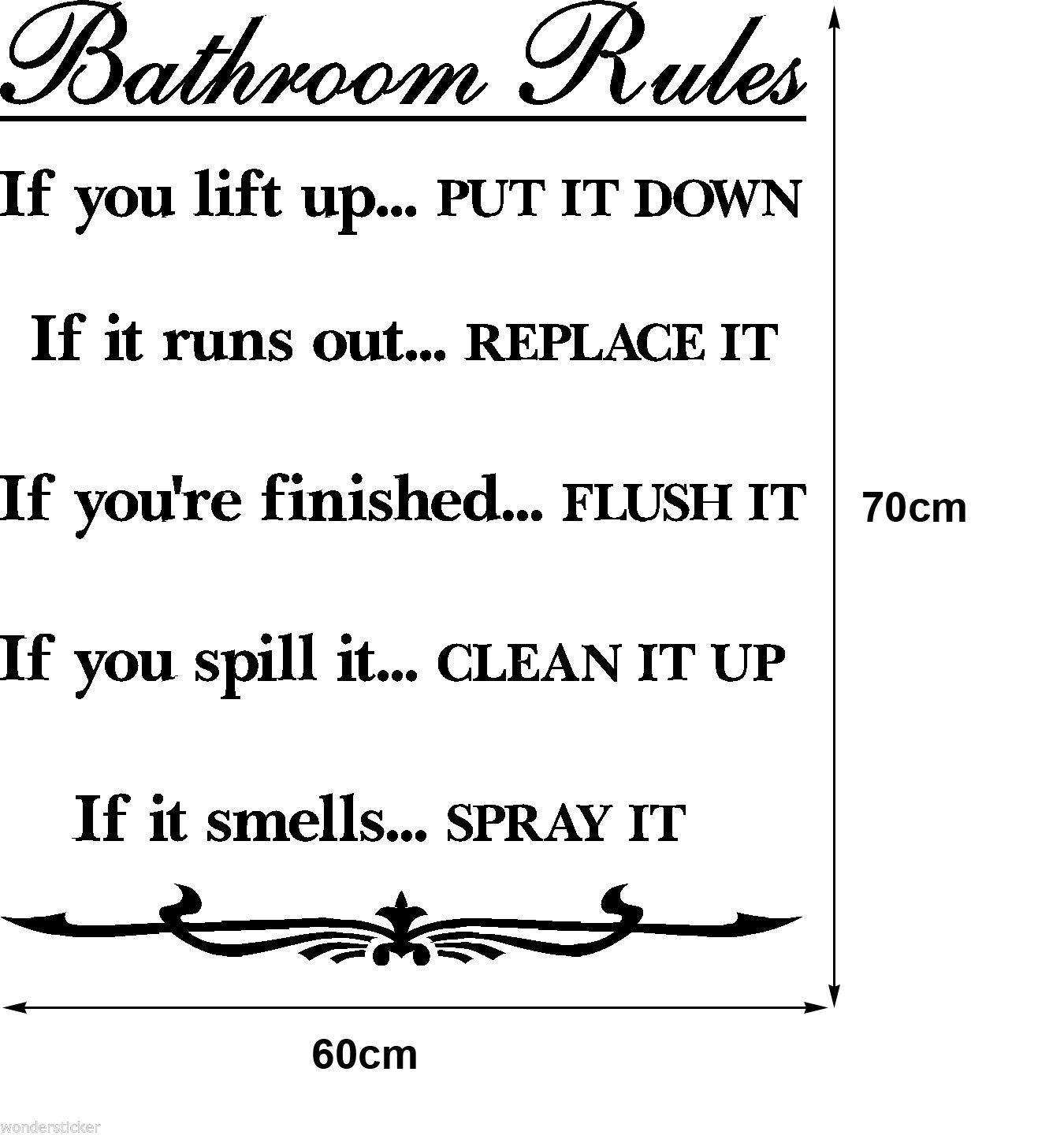 'Bathroom Rules' Wall Quotes Vinyl Sticker, Home DIY Decor Wall Stickers/Decal