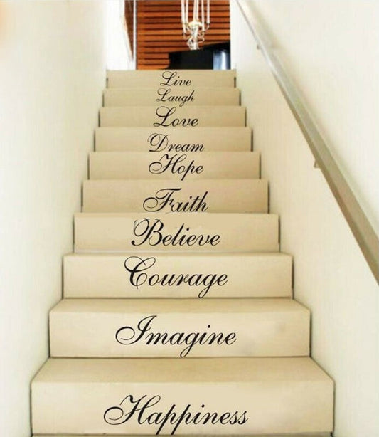 Hot 45*58cm Wall Stair Riser Stickers Ten Inspiration Words Quotes Decals Home Vinyl Decors