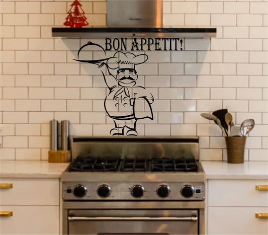 Hot Wall Stickers Quotes Kitchen Bon Appetit Chef Art Dining Room Decals