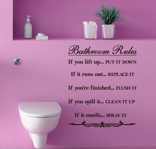 Hot 'Bathroom Rules' Wall Quotes Vinyl Sticker, Home DIY Decor Wall Stickers/Decal