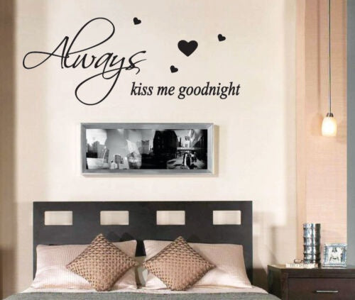 Hot 'Always Kiss Me Goodnight' Bedroom Wall ART Quotes Vinyl Sticker, DIY Wall Decal