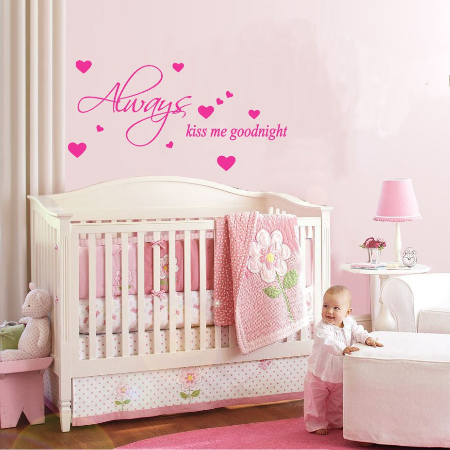 Hot 'Always Kiss Me Goodnight' Bedroom Wall ART Quotes Vinyl Sticker, DIY Wall Decal