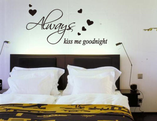 Hot 'Always Kiss Me Goodnight' Bedroom Wall ART Quotes Vinyl Sticker, DIY Wall Decal