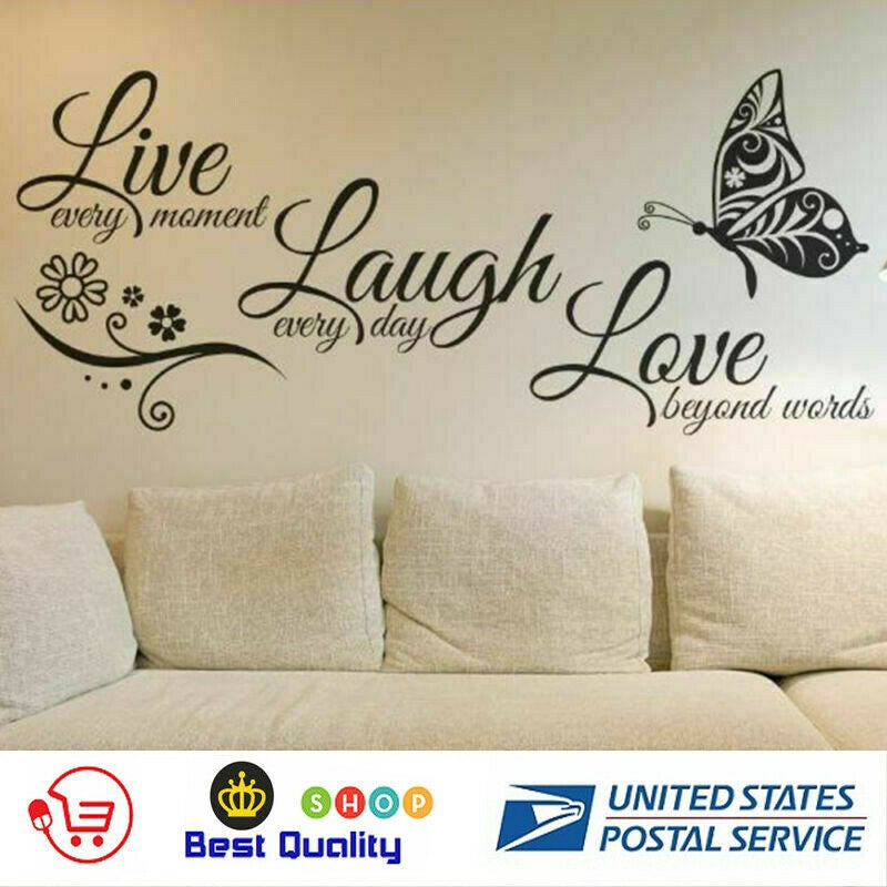 Hot Love Quotes Butterfly Wall Art Stickers Living Room Decal Home Decor Live Laugh