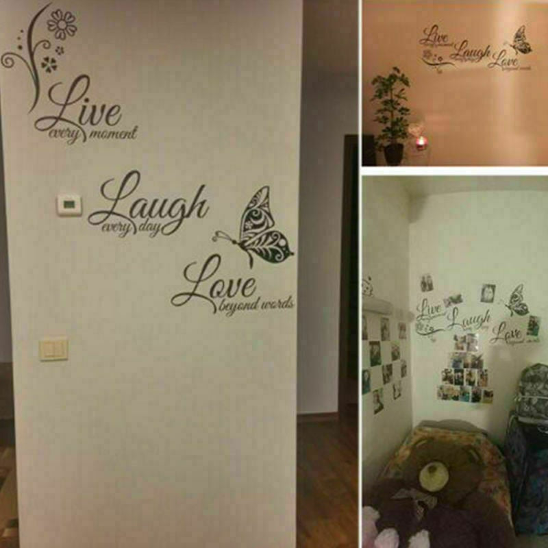 Hot Love Quotes Butterfly Wall Art Stickers Living Room Decal Home Decor Live Laugh