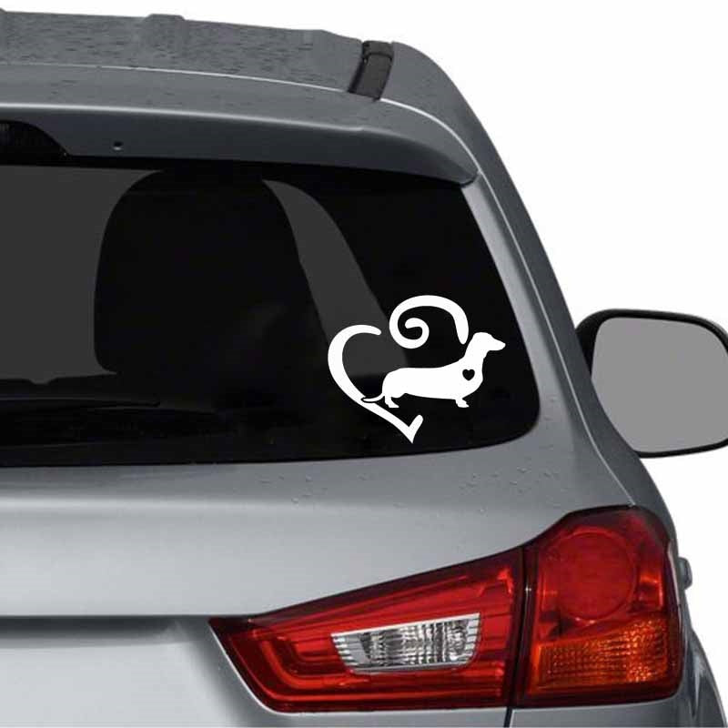 16CM*13.4CM Dachshund Doxie Love Heart Vinyl Car Styling Car Sticker Black/Silver 6 Colors