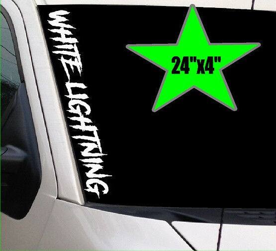 WHITE LIGHTNING Vertical Windshield VINYL DECAL Sticker   Truck Car Turbo