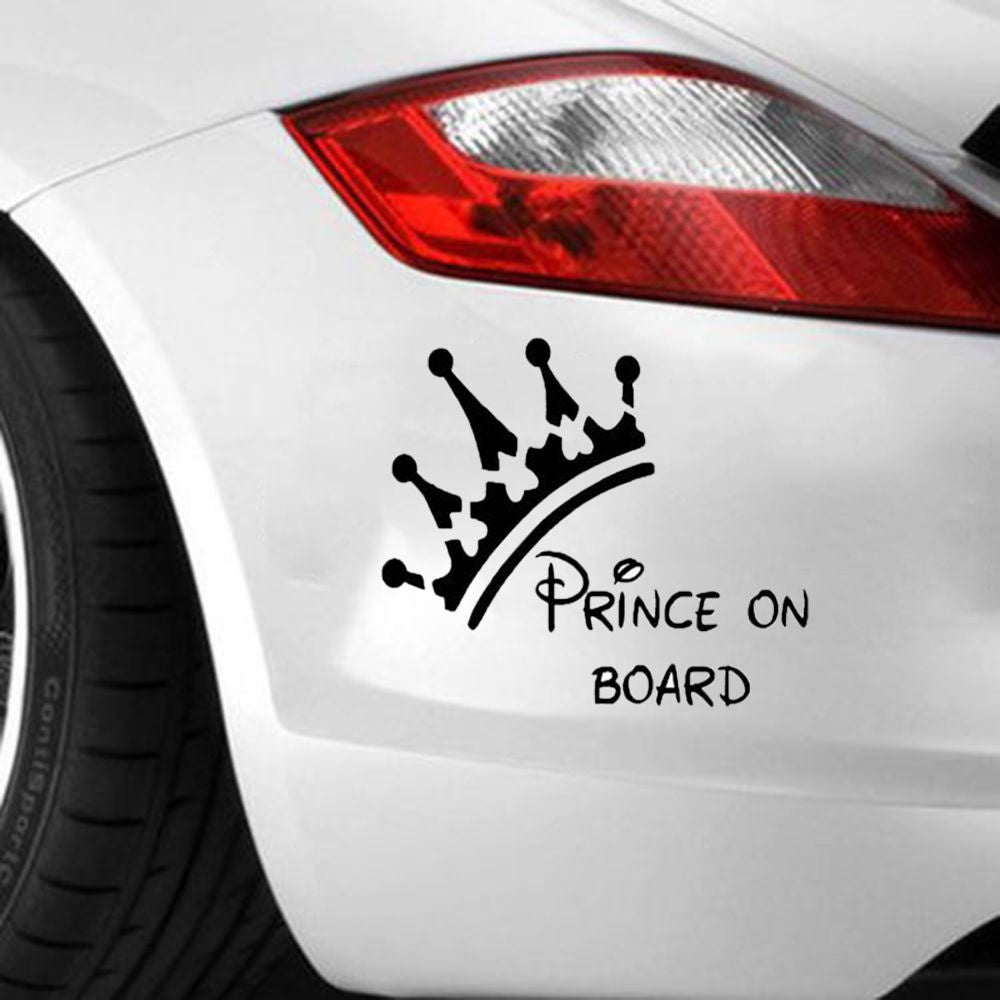 11.5*15.5cm PRINCE ON BOARD Baby Window Bumper Car Sign Decal Sticker External Window Vehicle Sticker Decal Decor Auto 6 Colors