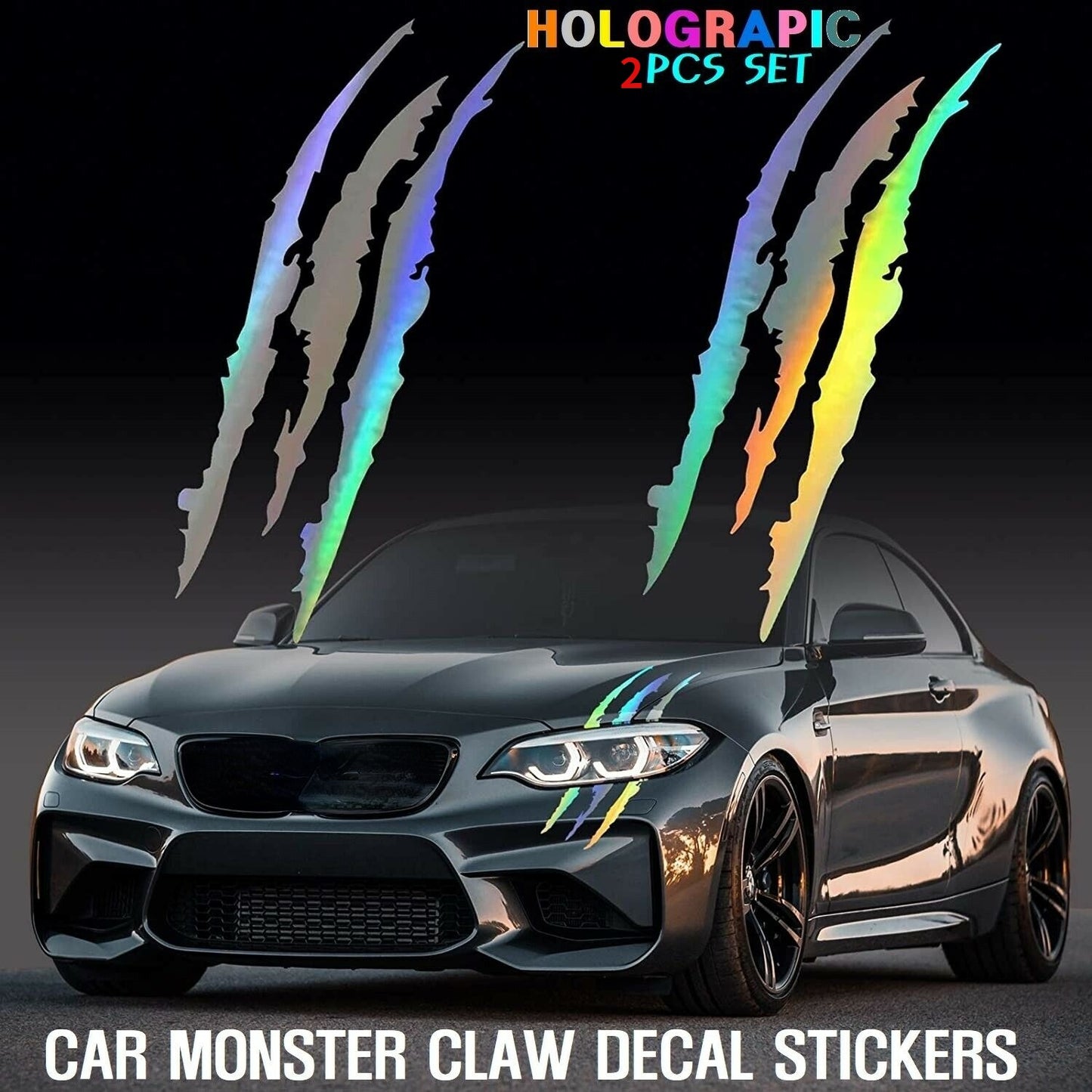 AUTO CAR HEADLIGHT MONSTER STICKERS Scratch Stripe Claw Vinyl Decal