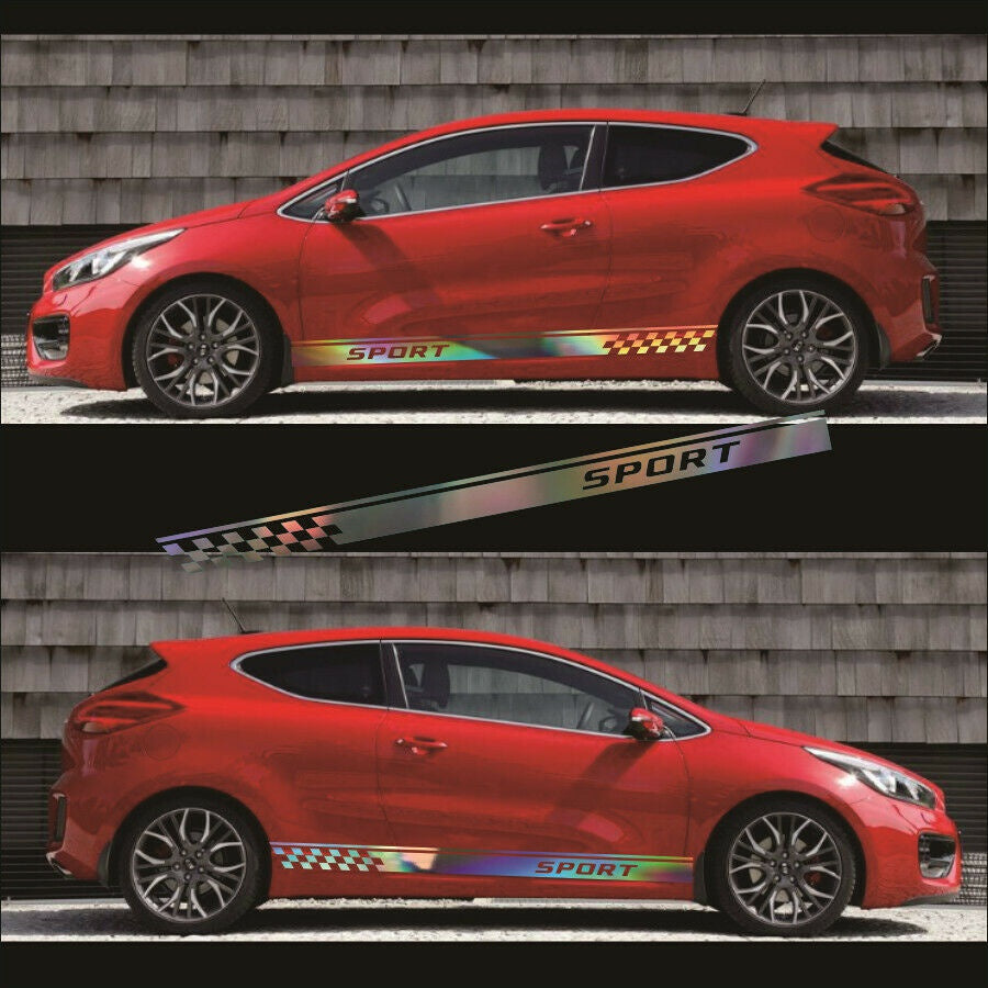 Car Side Body Colorful Laser  Graphics Long Stripe Decals Sticker 2Pcs