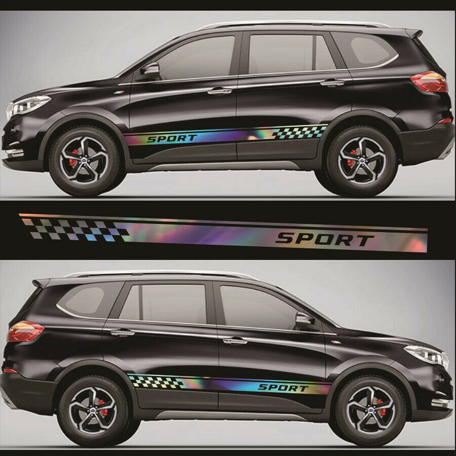 Car Side Body Colorful Laser  Graphics Long Stripe Decals Sticker 2Pcs