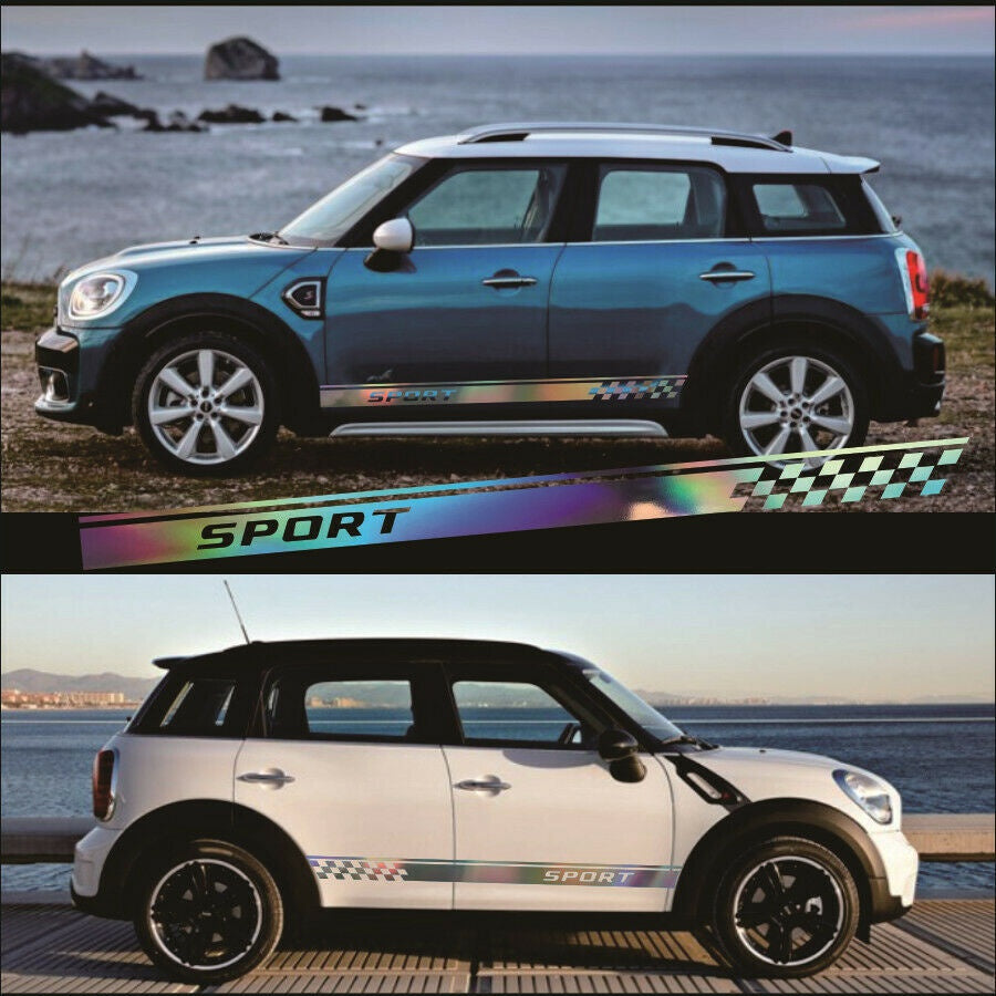 Car Side Body Colorful Laser  Graphics Long Stripe Decals Sticker 2Pcs