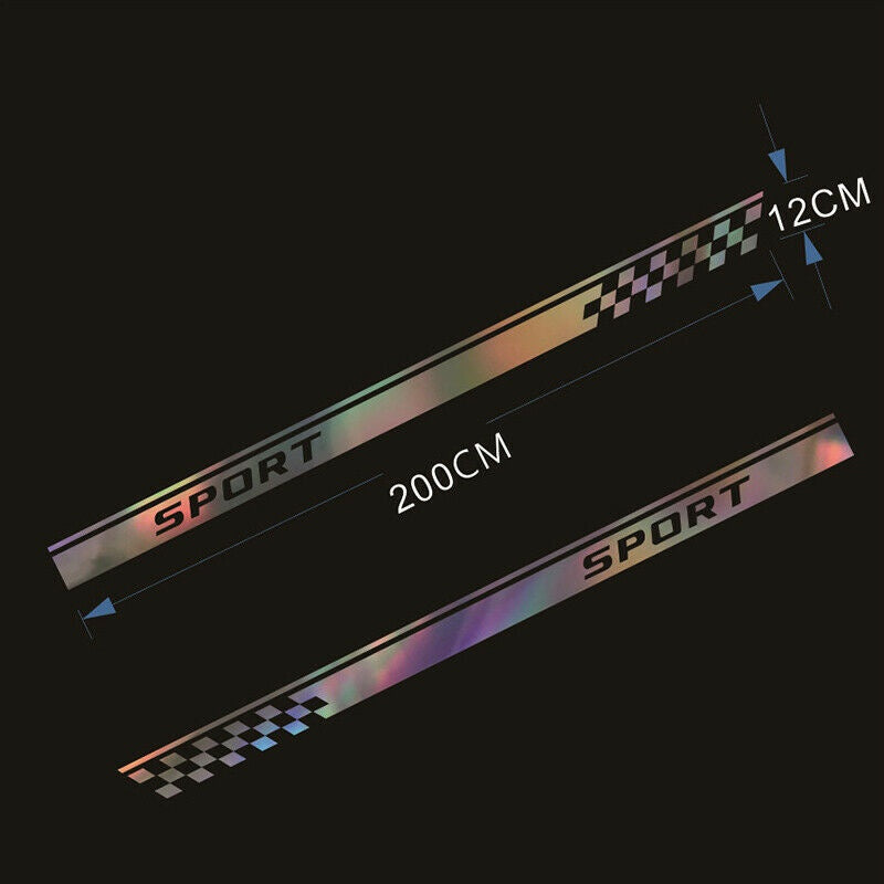 Car Side Body Colorful Laser  Graphics Long Stripe Decals Sticker 2Pcs