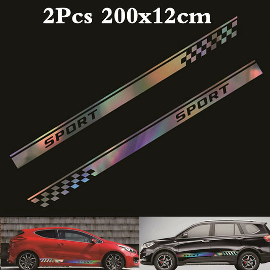 Car Side Body Colorful Laser  Graphics Long Stripe Decals Sticker 2Pcs