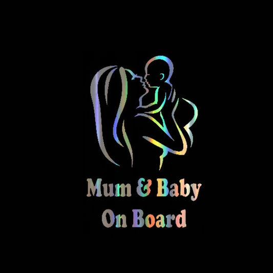 Car Sticker Vinyl 18*12cm MUM And Baby On Board Funny Sticker Decal  Laser Motorcycle Car Styling 3D Stickers