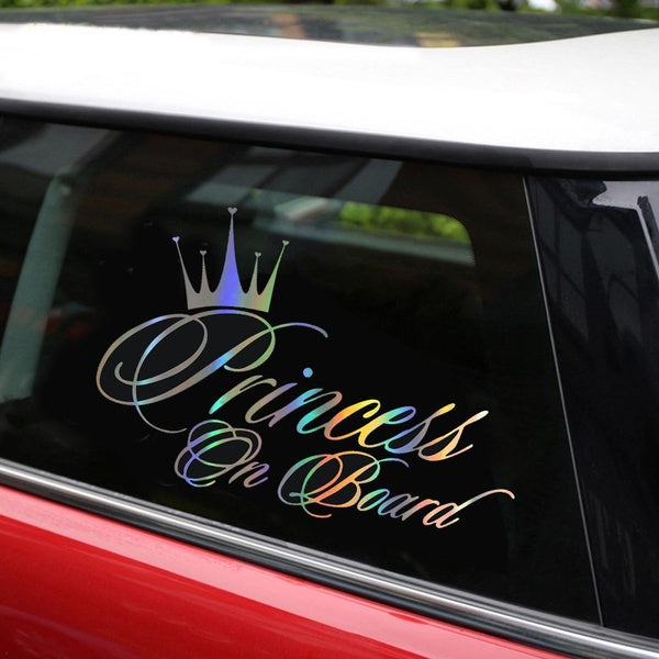 Car Sticker Princess Baby On Board 16.5*10.9CM Funny Car Decal  Laser Vinyl Car Sticker 3D Car Styling Black Silver