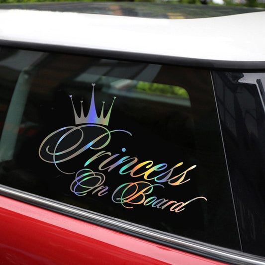 Car Sticker Princess Baby On Board 16.5*10.9CM Funny Car Decal  Laser Vinyl Car Sticker 3D Car Styling Black Silver