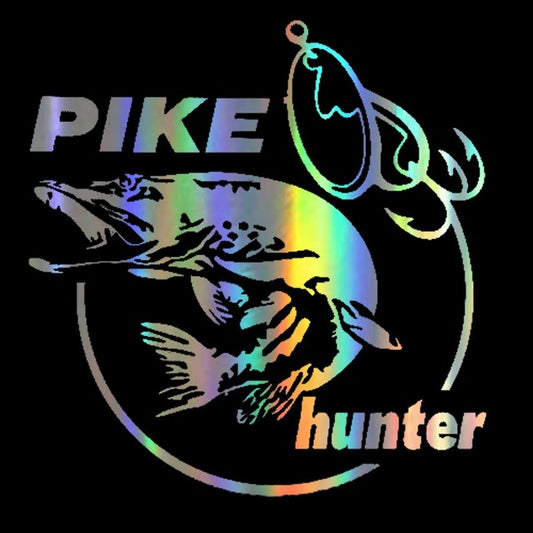 Car Sticker Vinyl 13.3*14cm Pike Hunter Fish Animal Funny Sticker Decal  Laser Motorcycle Car Styling 3D Stickers WDY017