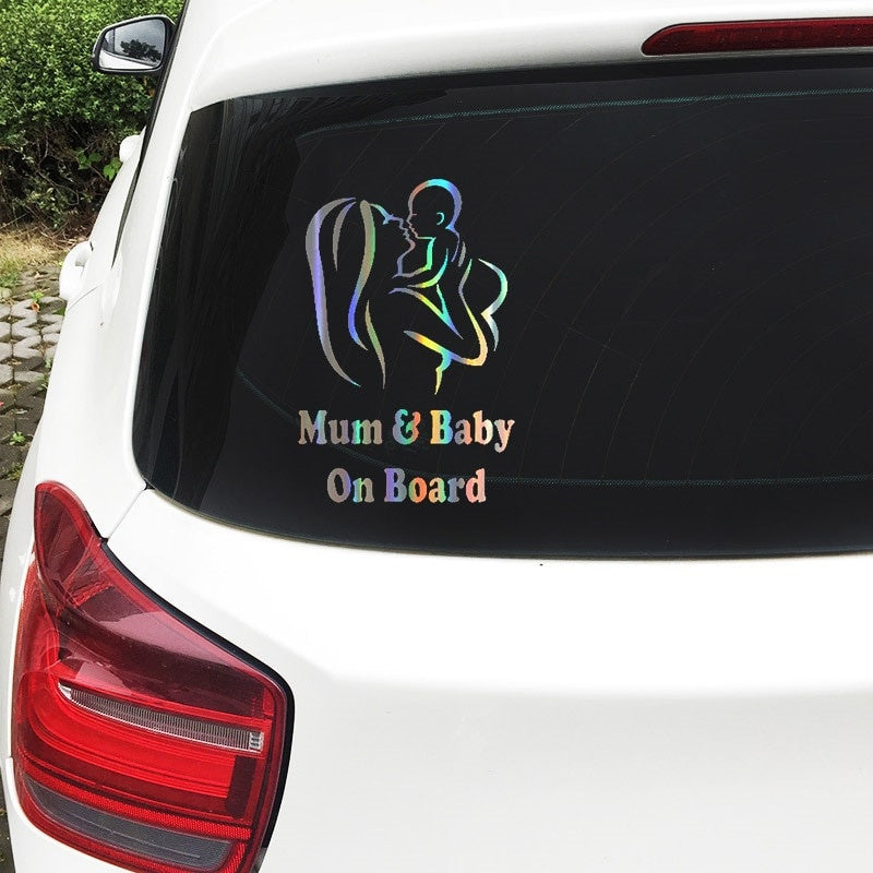 Car Accessories Mum Baby on Board  Sticker Colorful Laser Decal