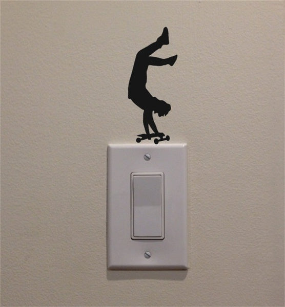 Skateboard Hand Stand Trick on Light Switch Decal Vinyl Wall Decal Sticker Art Living Room Carving Wall Decal Sticker for  Room Car Home Window Decoration
