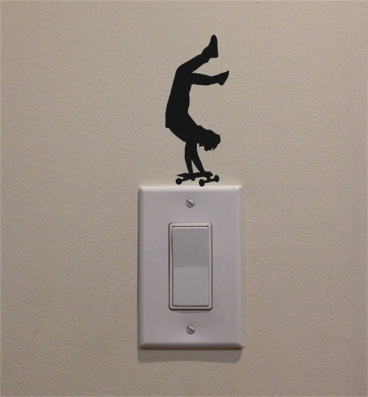 Skateboard Hand Stand Trick on Light Switch Decal Vinyl Wall Decal Sticker Art Living Room Carving Wall Decal Sticker for  Room Car Home Window Decoration