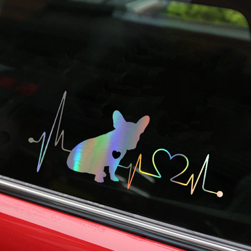 Car Sticker 3D 18*7.7cm French Bulldog Heartbeat Bumper Sticker On Car Funny Stickers and Decals Vinyl Decor Car Styling