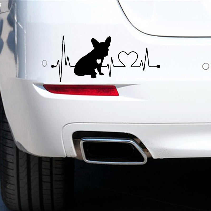 Car Sticker 3D 18*7.7cm French Bulldog Heartbeat Bumper Sticker On Car Funny Stickers and Decals Vinyl Decor Car Styling