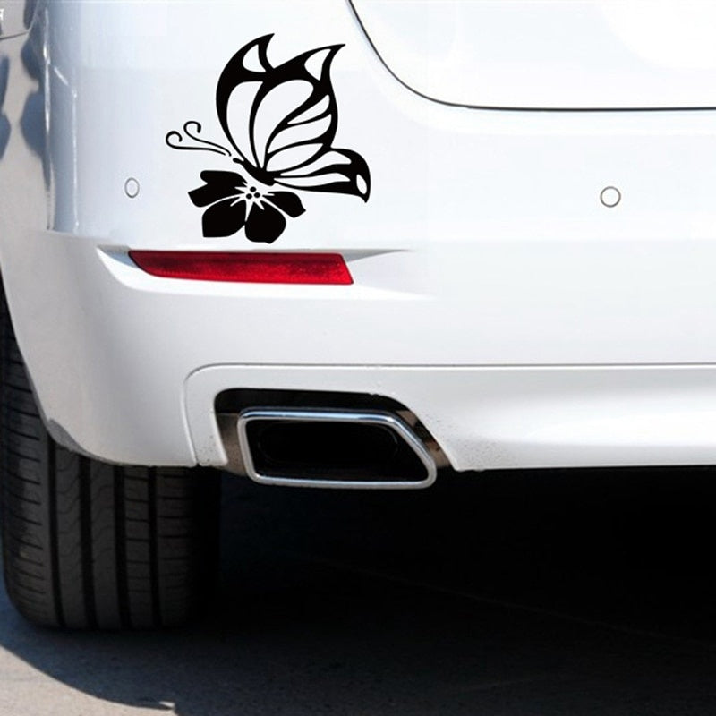 Car Sticker 3D 15.2*12.8CM Butterfly With Flower Fashion Vinyl Sticker Funny Stickers and Decals Vinyl Car Styling