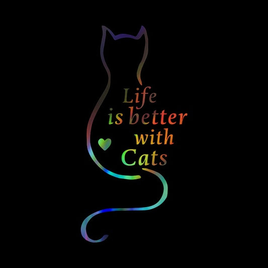 Life Is Better With Cats Car Motorcycles Decoration  Waterproof Car Styling Custom Sticker Black,Silver,Multicolor